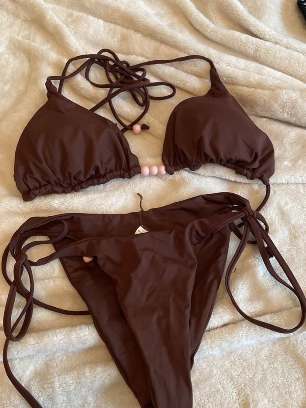 Princess Polly Brown Tie-Side Triangle Bikini Set